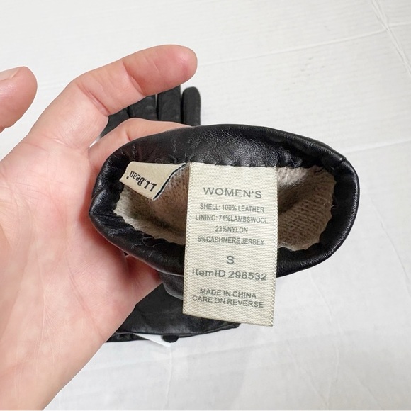L.L. Bean Leather and Lamsbswool Cashmere Gloves Black Size Small Tan Lining - Picture 6 of 9